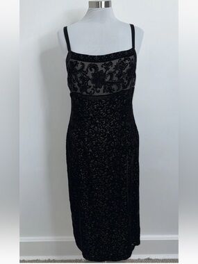 ABS Allen Schwartz Dress Sz 14 Black Vtg 90s Y2K Velour Beaded Witchy Whimsigoth
